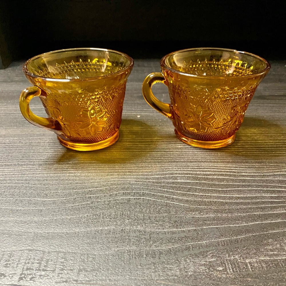 Set of Antique Amber Tiara Indiana Tea Cups